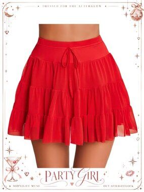 Mesh Mini Skirt High Rise Ruffle Tiered Flowy Lingerie Skirt